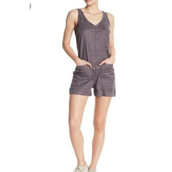 Level 99 Romper S Daisy V-Neck Sleeveless  Linen Tencel Gray‎ - Picture 1 of 7